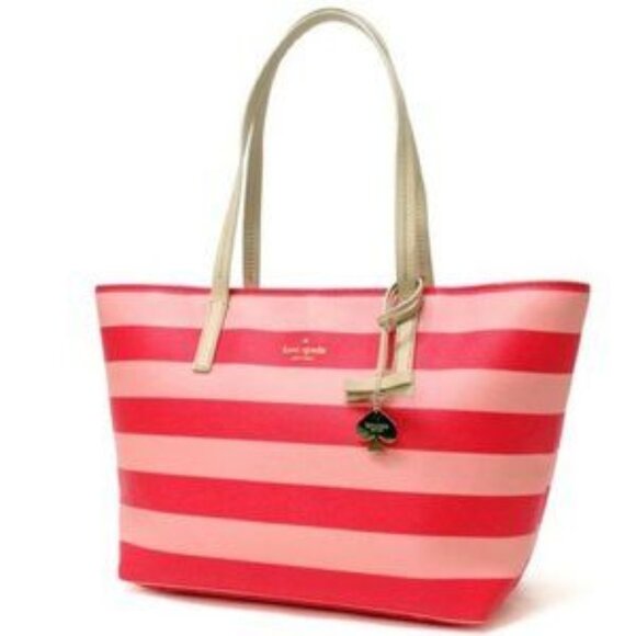 Kate Spade | Hawthorne Lane | Ryan Tote Bag | Geranium + Guava Stripe - PINK - Picture 2 of 16